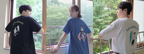 사진 - 플라스틱 페트병을 활용해 만든 업사이클링 ‘티셔츠’를 입은 내지구 배우들 (좌측부터 배우 조한결, 박예진, 안세민)