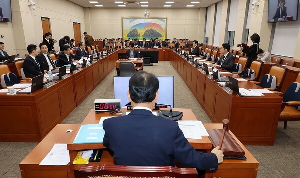13일 서울 국회에서 열린 정무위원회 국정감사에서 윤한홍 위원장이 의사봉을 두드리고 있다. 사진=연합뉴스