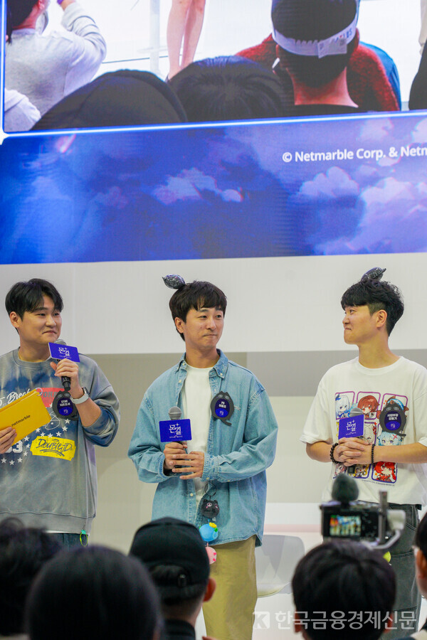 (왼쪽부터) 지존조세, 이동조 넷마블몬스터 PD, 강동기 넷마블 사업부장. 사진=김성훈 기자