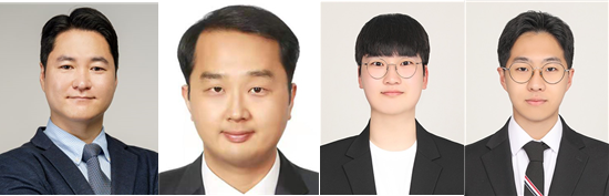 (왼쪽부터) 한양대 노태우 교수, 상하이이공대 유병준 교수, 한양대 이기준 석사과정생, 한양대 김정근 석사과정생. 사진=한양대학교